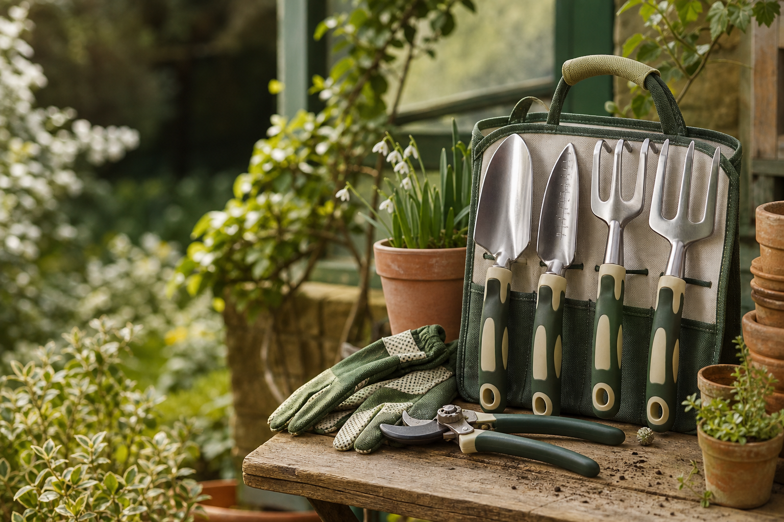 Garden tools and plant pots for real outdoor jobs